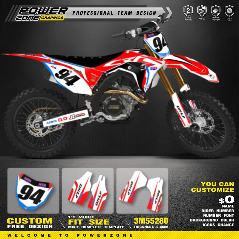 

PowerZone Custom Team Graphics Adhesive Decals Stickers Kits For HONDA 2018 2019-2021 CRF250R 2017 2018 2018 2020 CRF450R