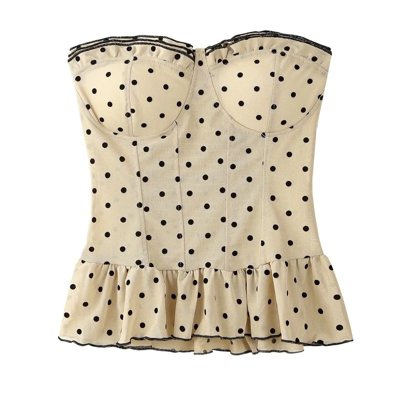 ポイントバックレスノースリーブストラップレスベストサマーフィッシュボーンスリムフィットラップアラウンドチェストウェアリングウエストシンチングトップ