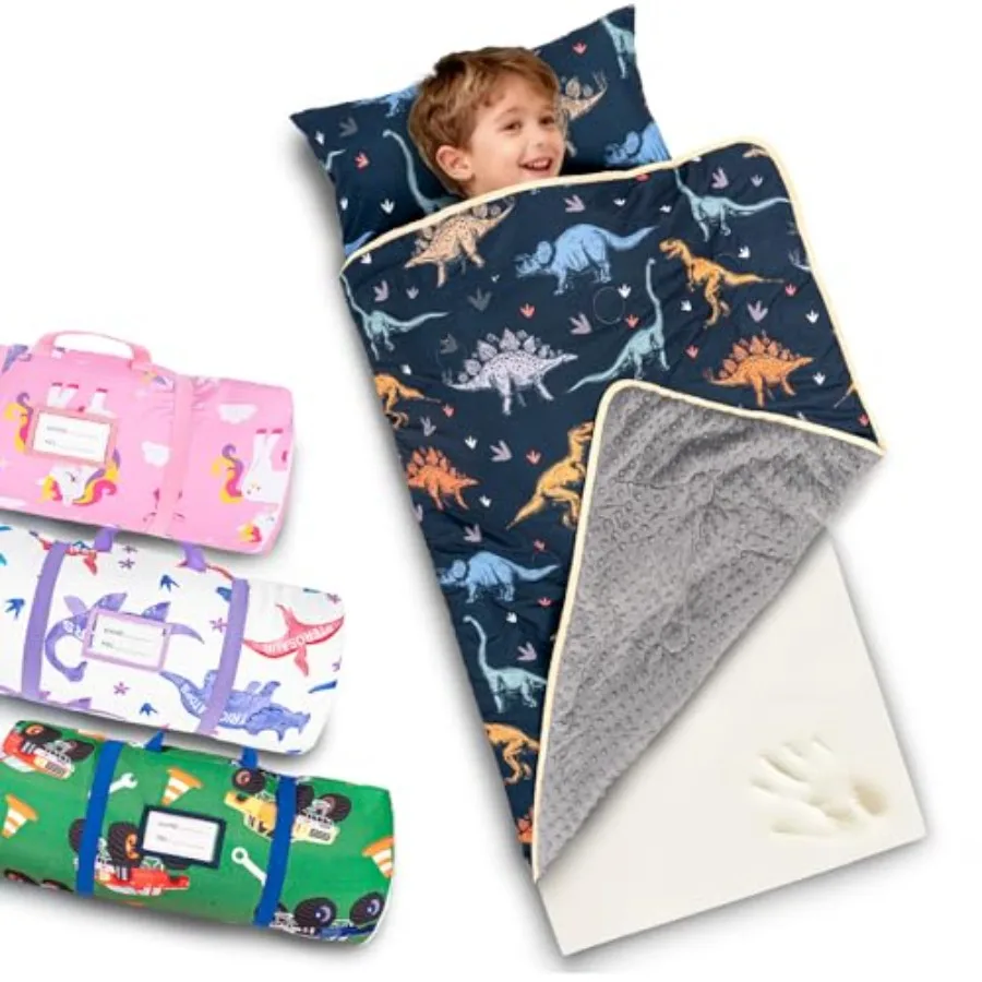 

Toddler Thickened Foam Nap Mat with Pillow, Extra Large 55"x35", Soft, Supportive Sleeping Bag with Detachable, Washable Cover,