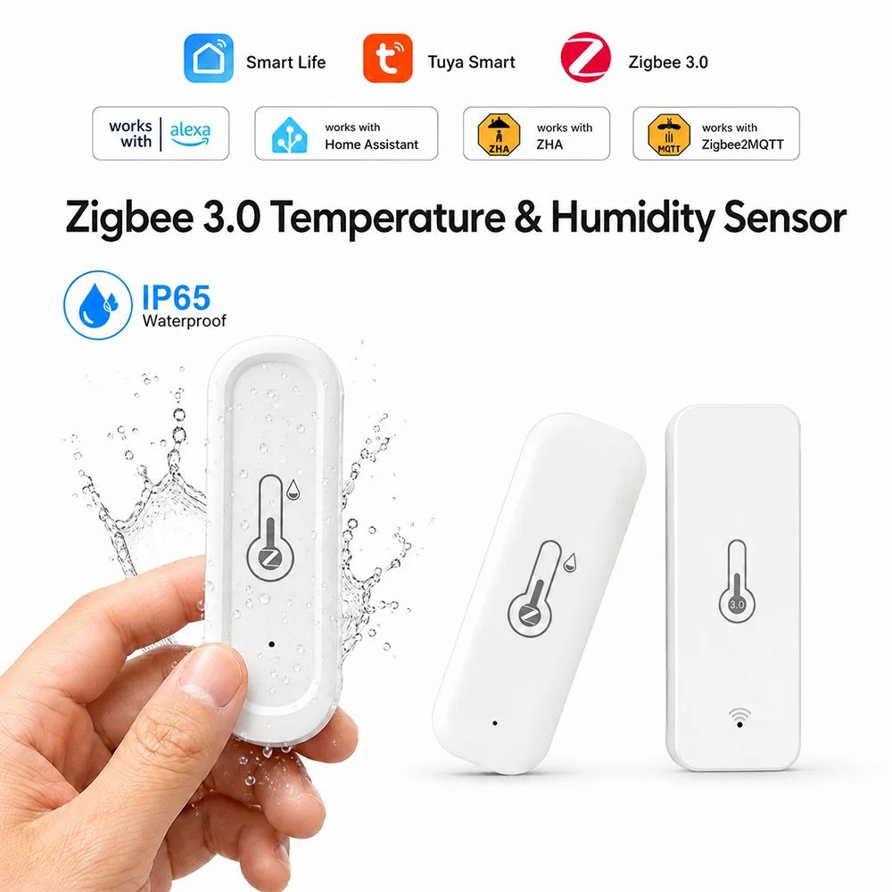 Capteur de température et d'humidité IP65 Zigbee 3.0, hygromètre étanche Tuya Smart Life, fonctionne avec Alexa Home Assistant Zigbee2MQTT