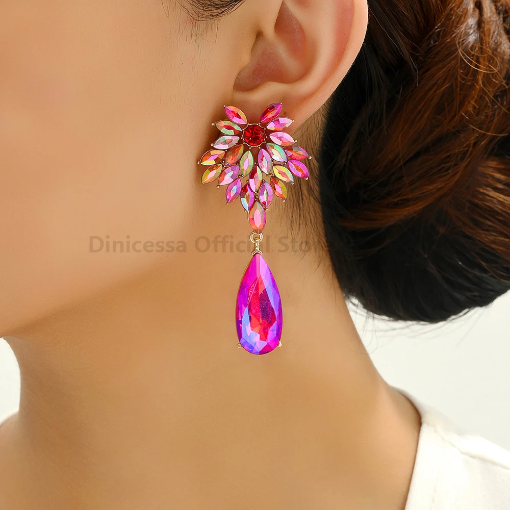 Elegant Leaves Teardrop Dangle Earrings For WomLuxury Design Sparkly Crystal Original Funny Wedding Party Pendant Jewelry Gift