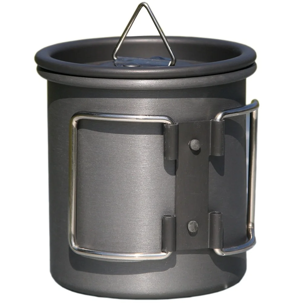 Anodized Interior Ultralight Cup Foldable Stainless Steel Handle Lightweight Outdoor Cup Outdoor Camping Gray Camping Hiking