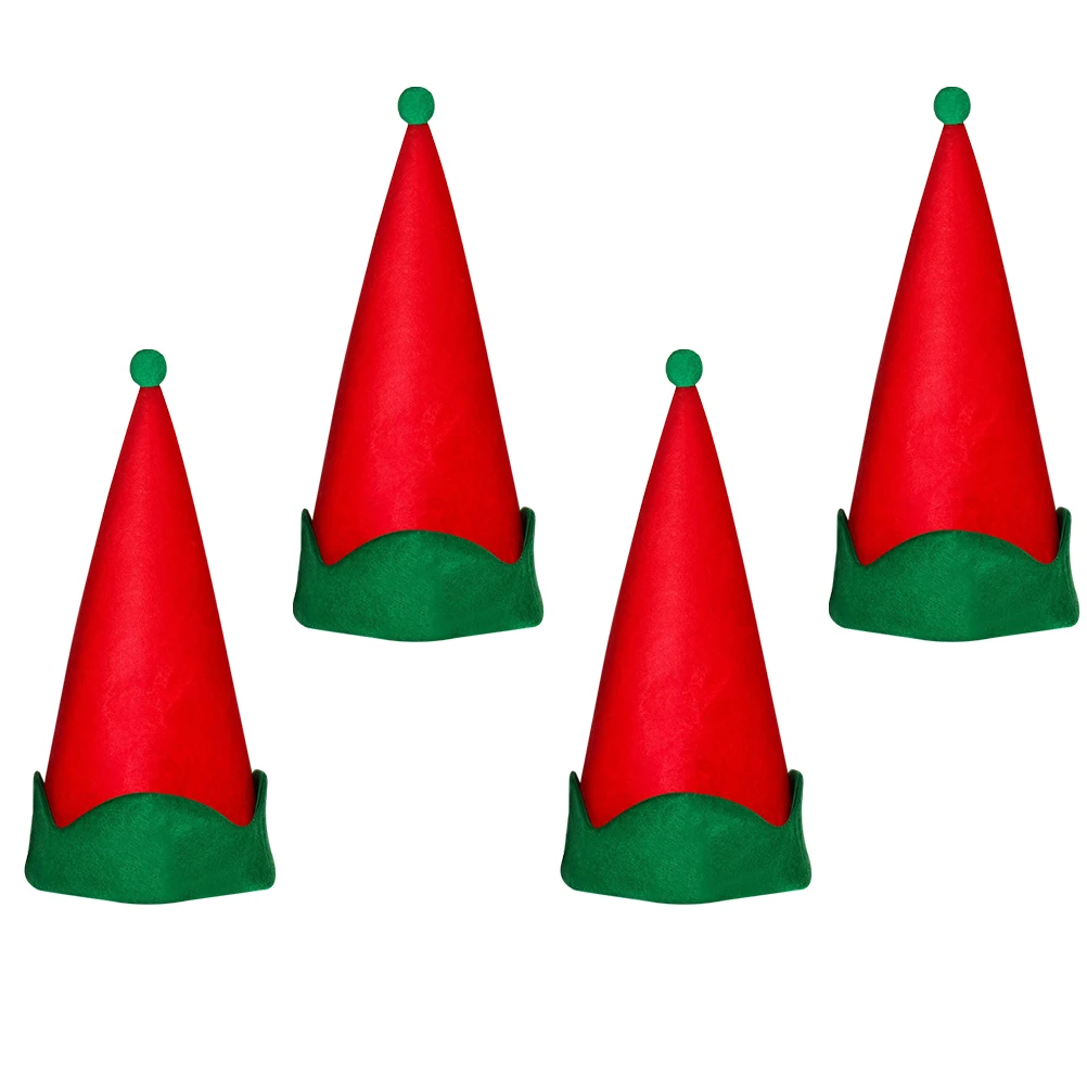 

4pcs Red Elf Hats for Kids Christmas Party Headdress Satin Fun Pointed Trees Accessories Costumes Photos Gifts