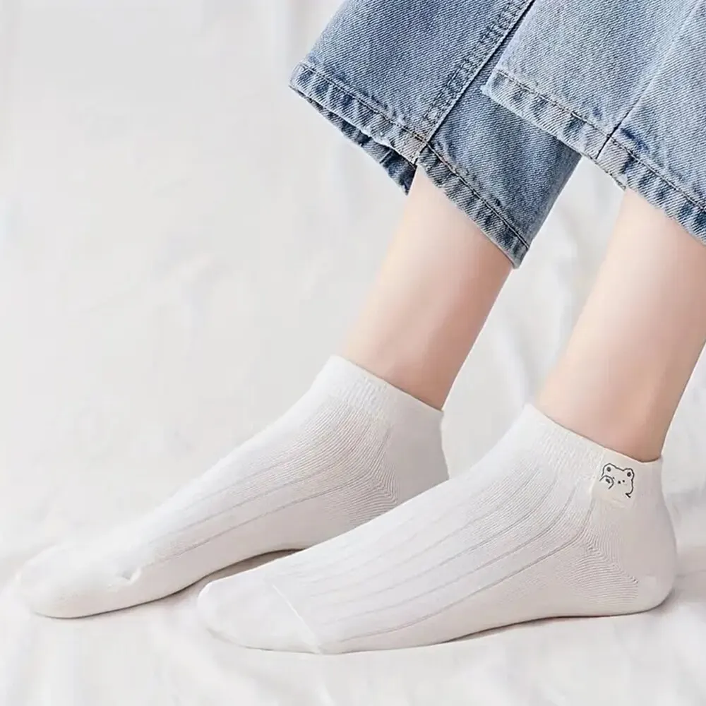 5 Pairs Cute Low Tube Socks Women\'s Solid Color Spring Autumn Fashion Pure White Set High-quality Comfortable Kawaii Ankle Socks