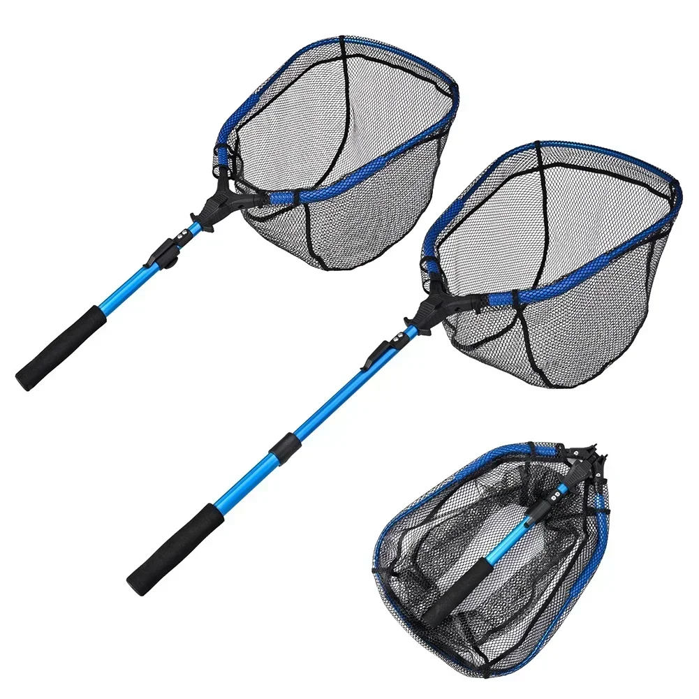 

1pc Retractable Folding Fishing Net 107cm Landing Net 2-section Aluminum Alloy Fly Fishing Net For Bird Fishing Pond Floats