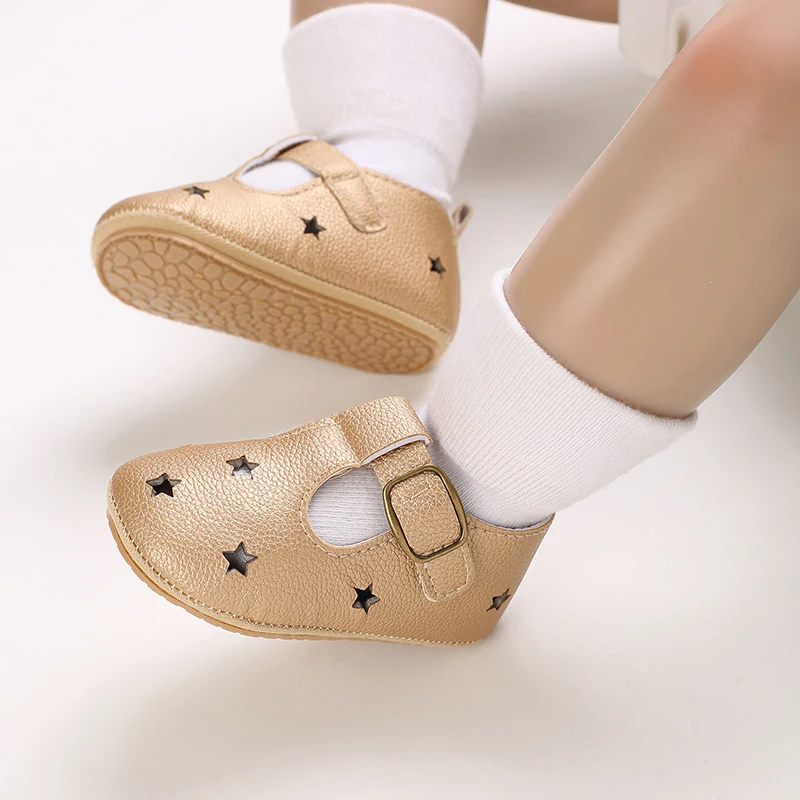 Gold Rubber Baby Shoes Princess Fashion Sneakers Infant Toddler Soft sole Anti Slip First Walkers 0-18M baby Christening Shoes