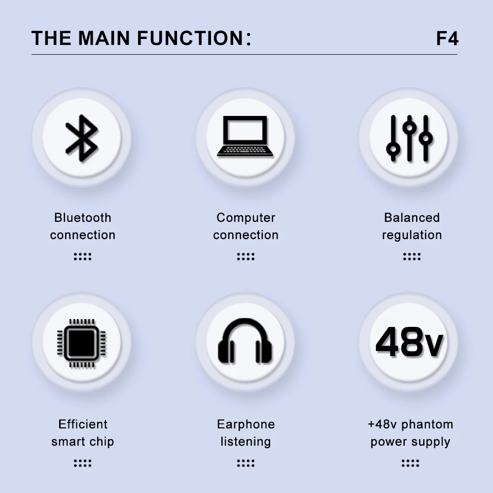 LEUS F4 Mixing Console Audio Interface Bluetooth USB Record PC 48V Phantom Power Delay Repaeat Effect 4 Channels DJ Sound Mixer