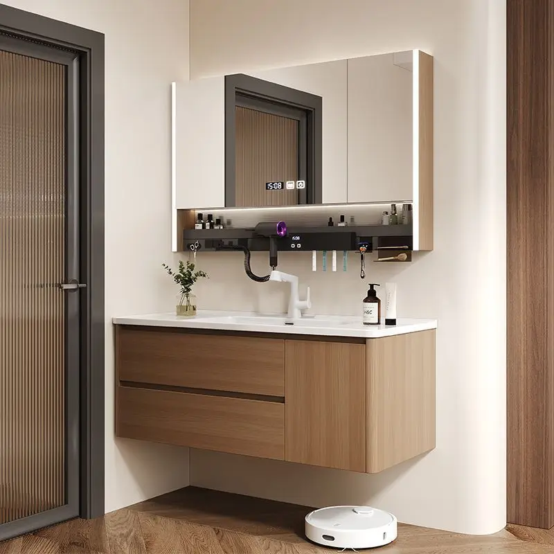 Armário de banheiro em aço inoxidável com grão de madeira