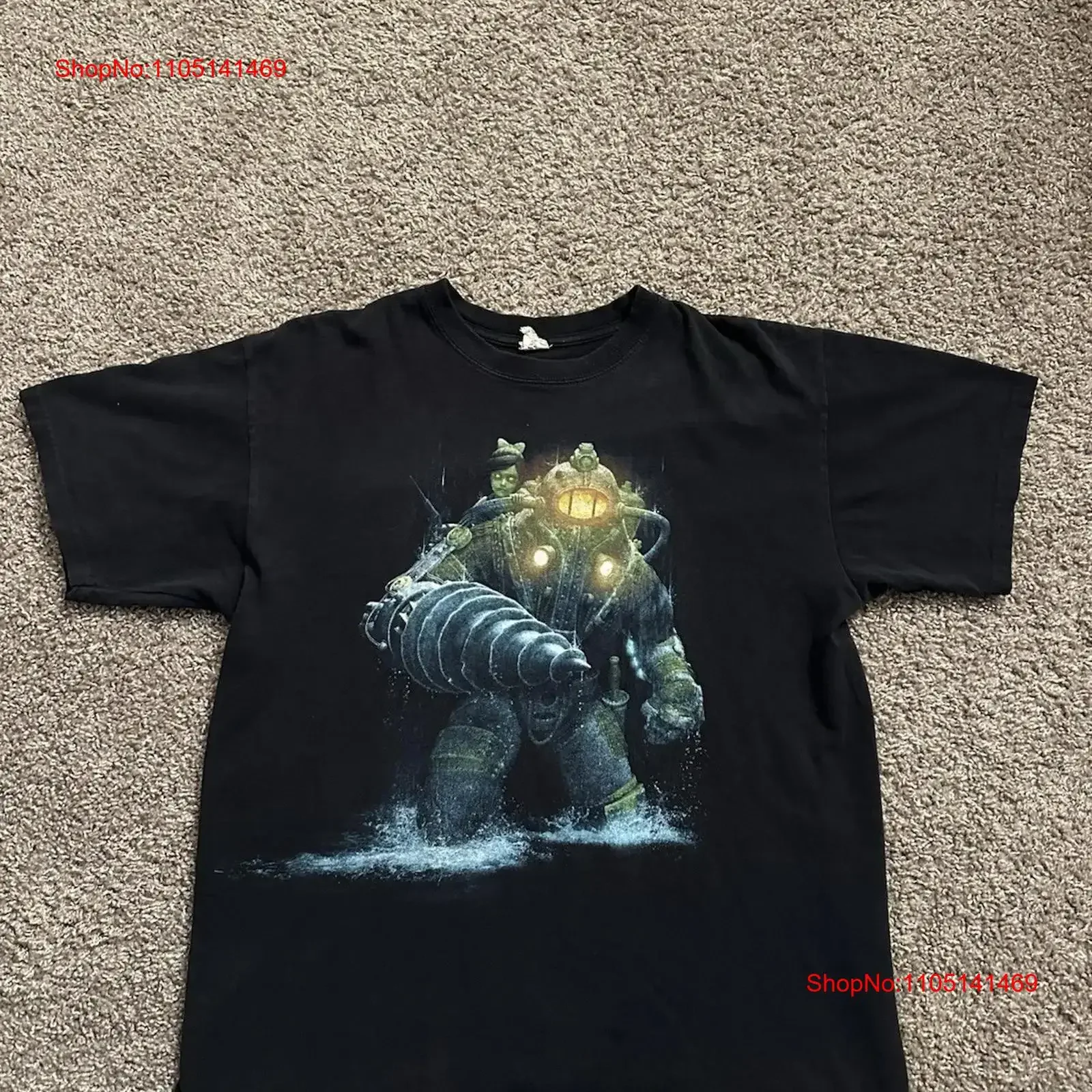 Vintage Bioshock 2 Big Daddy Solo videojuego Promo camiseta hombres L negro Casual vintage lavado elegante streetwear Unisex