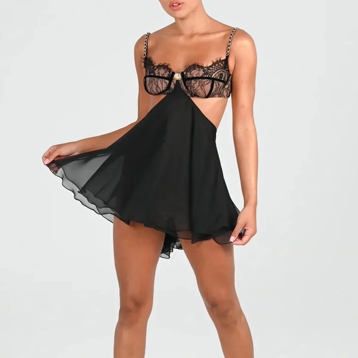 Ellolace فستان مثير للكبار سلسلة الكتف الأشرطة عارية الذراعين مجموعة يتوهم قطع على الجانبين الصدرية Hilitos المرأة توتو الأورجانزا الزي