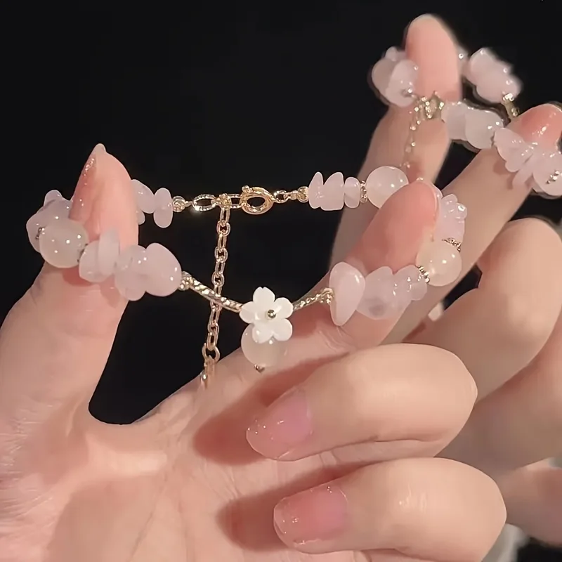 Graceful Cherry Blossom Glass Bead Bracelet with Floral Charm Suitable for Daily Wear And Festivals All Season Women Additions