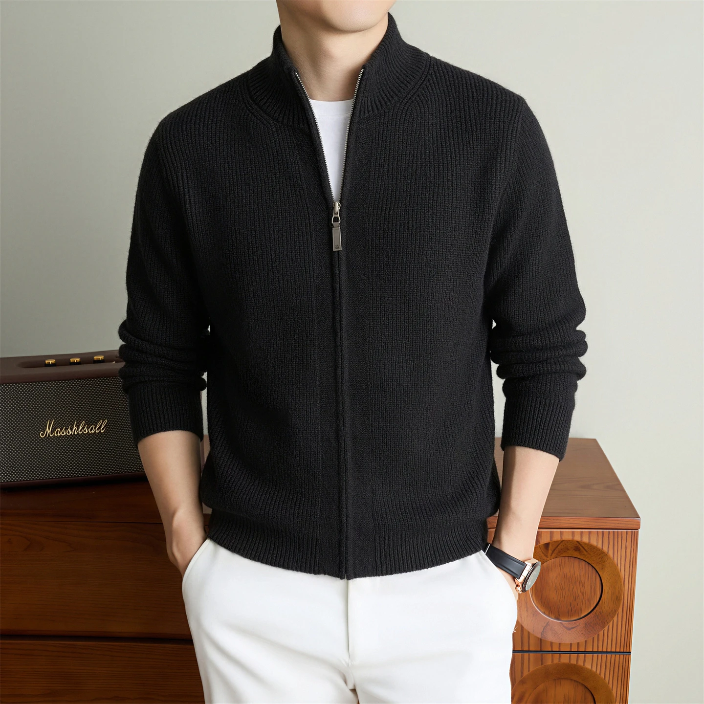 2026 Autumn/Winter Fashion Casual Men's Simple and Versatile Solid-color Button-down Knitted Sweater with Hood