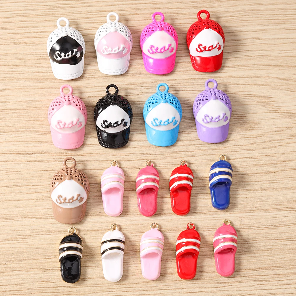 Tusember 5 Stück Niedliche Emaille Kawaii 3D Pantoffel- und Hutanhänger für Ohrringe, Halsketten, Armbänder, DIY-Schmuckherstellungszubehör – Detail 1