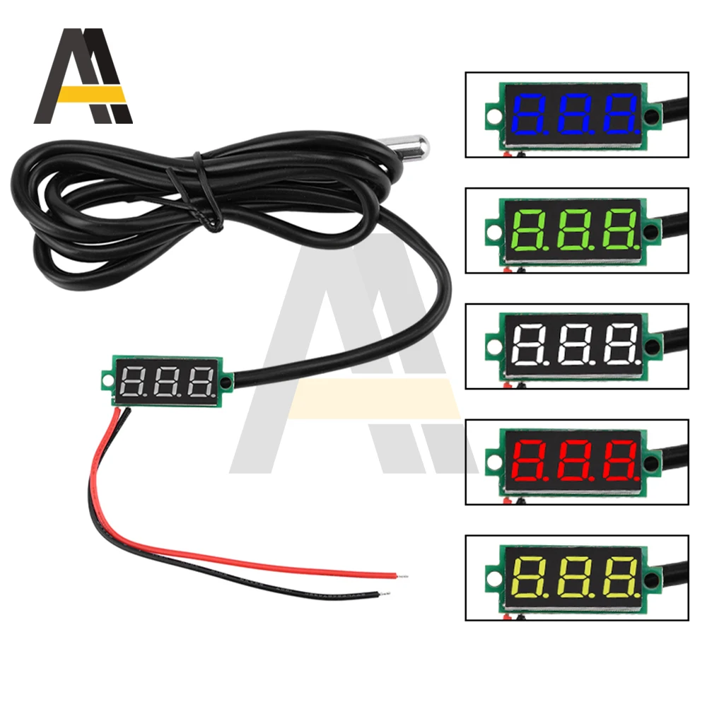 

DC4~28V 0.28-inch High-precision Digital Thermometer -50 ℃~125 ℃ with DS18B20 waterproof metal probe red blue green white yellow