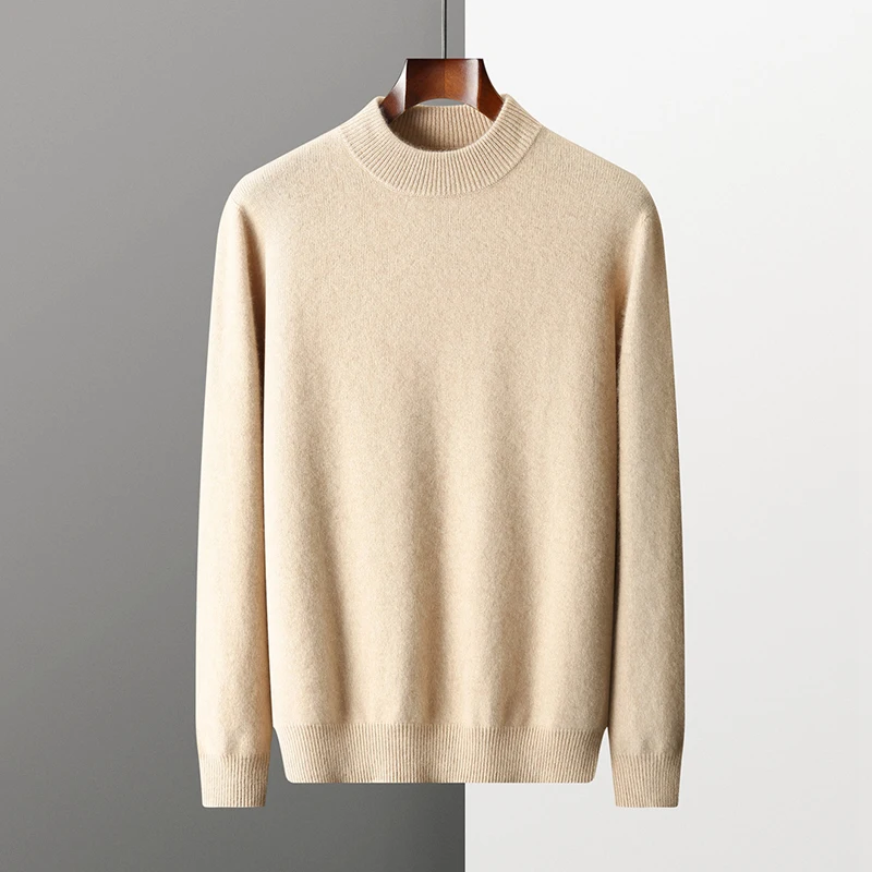 ZOCEPT Winter Thickened Sweater for Men Warm Natural Cashmere Seamless Knitted Sweater Pullover Mock Neck Solid Knitwear Tops