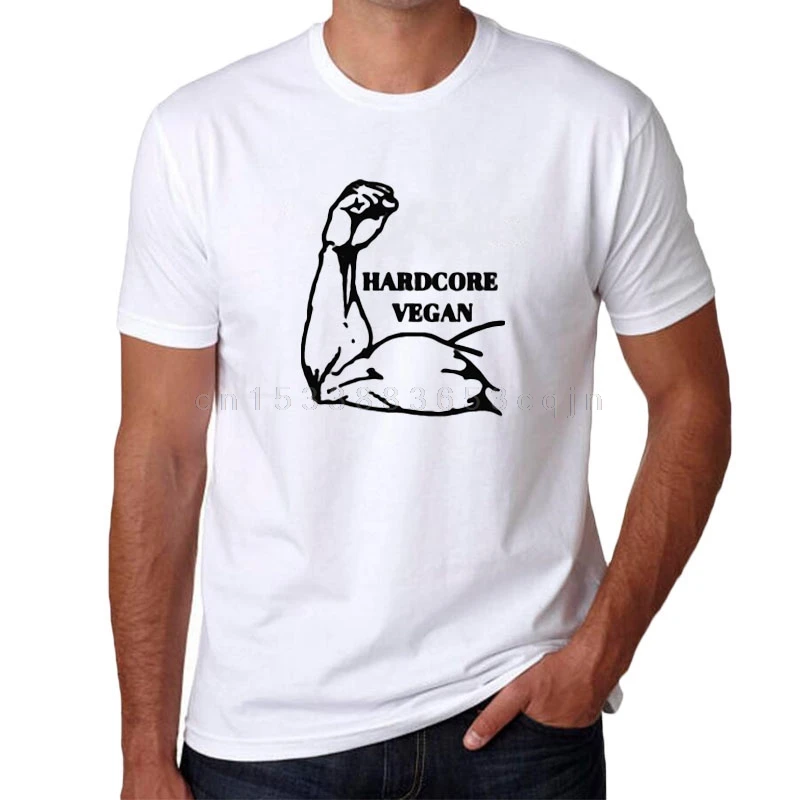 Hardcore Vegan Quality Printing Graphic Tee Shirts Hipster Clothes Summer Crewneck Short Sleeve Black White 100% Cotton T-shirt