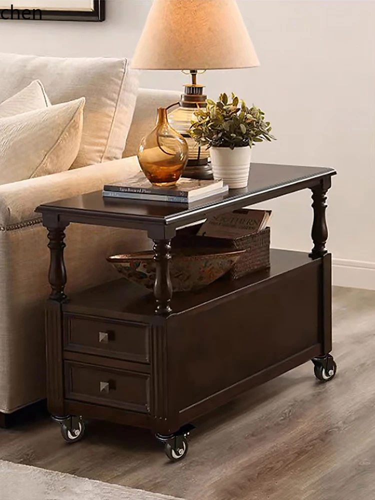 

QZT sofa side cabinet movable sofa side table all solid wood corner table living room seam coffee table cabinet