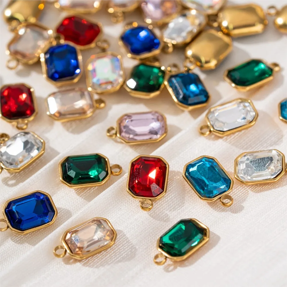 10Pcs Stainless Steel Square Rectangle Multicolor Rhinestone Pendants DIY Handmade Necklace Bracelet Jewelry Making Accessory view 6