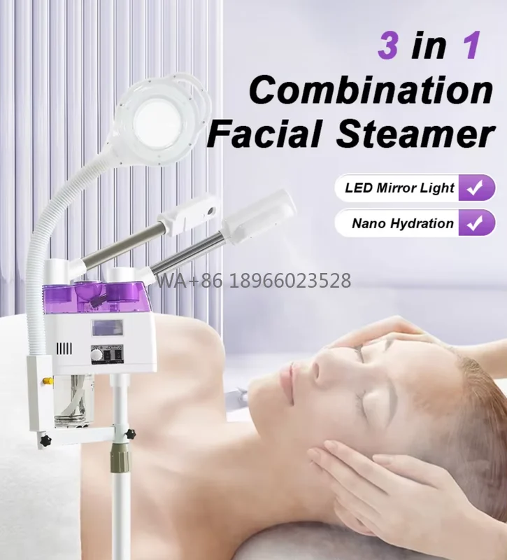3‑in‑1 Hot Cold Facial Steamer, Nano Ionic Ozone Steam with 8x Magnifying Lamp For Salon Home Spa