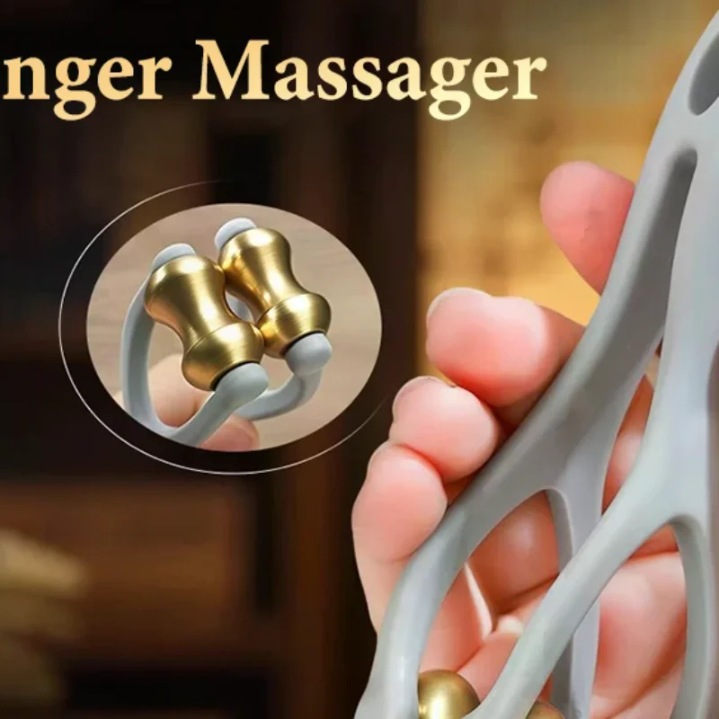 Finger Massage Dual-Row Roller Brass Roller Design Easy Use Relieve Finger Fatigue Promote Blood Portable Finger Massage Tool