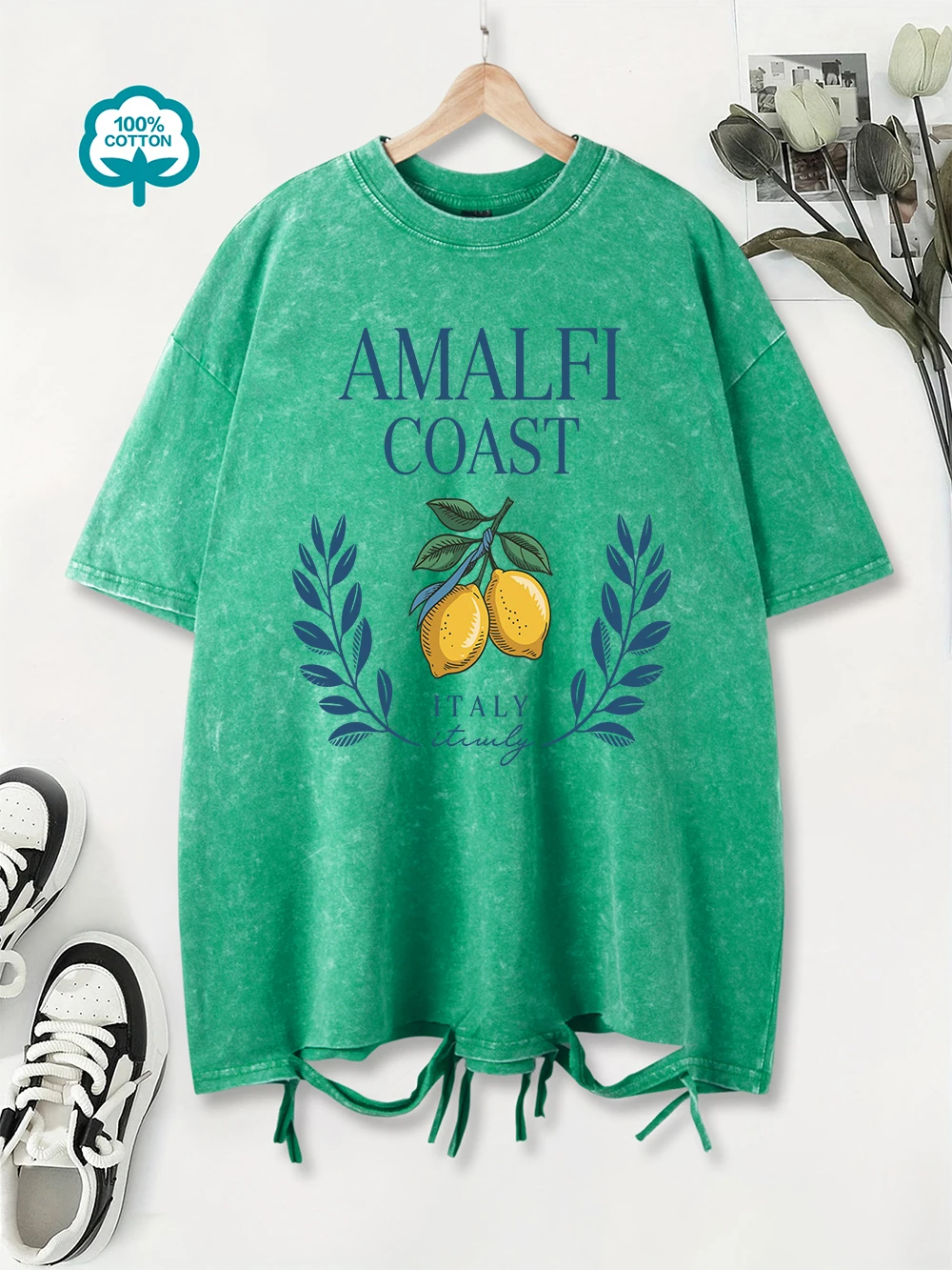 

Oversized Washed T-Shirt Women Cotton Amalfi Coast Lemon From Italy Prints Tops Summer Comfortable O-Neck T Shirts Y2K Clothes