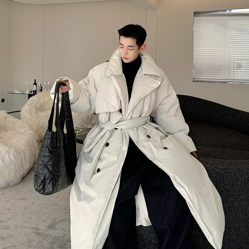 PFHQ Winter Oversize Silhouette Thickened Double Breasted Long Cotton Coat Solid Color Male Tops Solid Color Casual 21Z7505