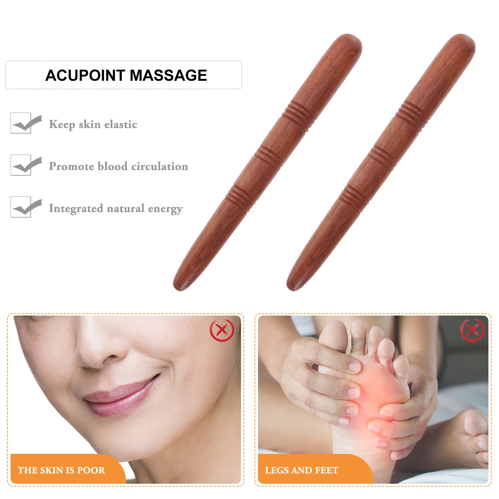 1Set Wooden Foot Massage Rods Durable Acupressure Sticks Smooth Compact Household Salon Use Wood Massage Rod Foot Massager