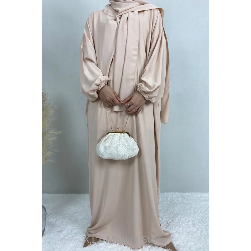 1-Piece Set With Hijab Women Headscarf Long Dress Solid Color Muslim Suit Fashion Abaya Elegant Spring Turkey Female Clothing