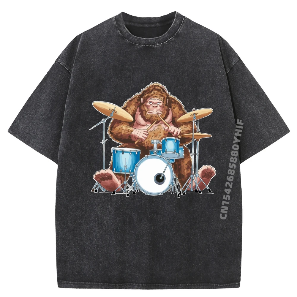 

Классические футболки Bigfoot Sasquatch Playing Drums Heavy Normal для мужчин, хлопковые мужские топы и футболки с принтом, потертая футболка, осень