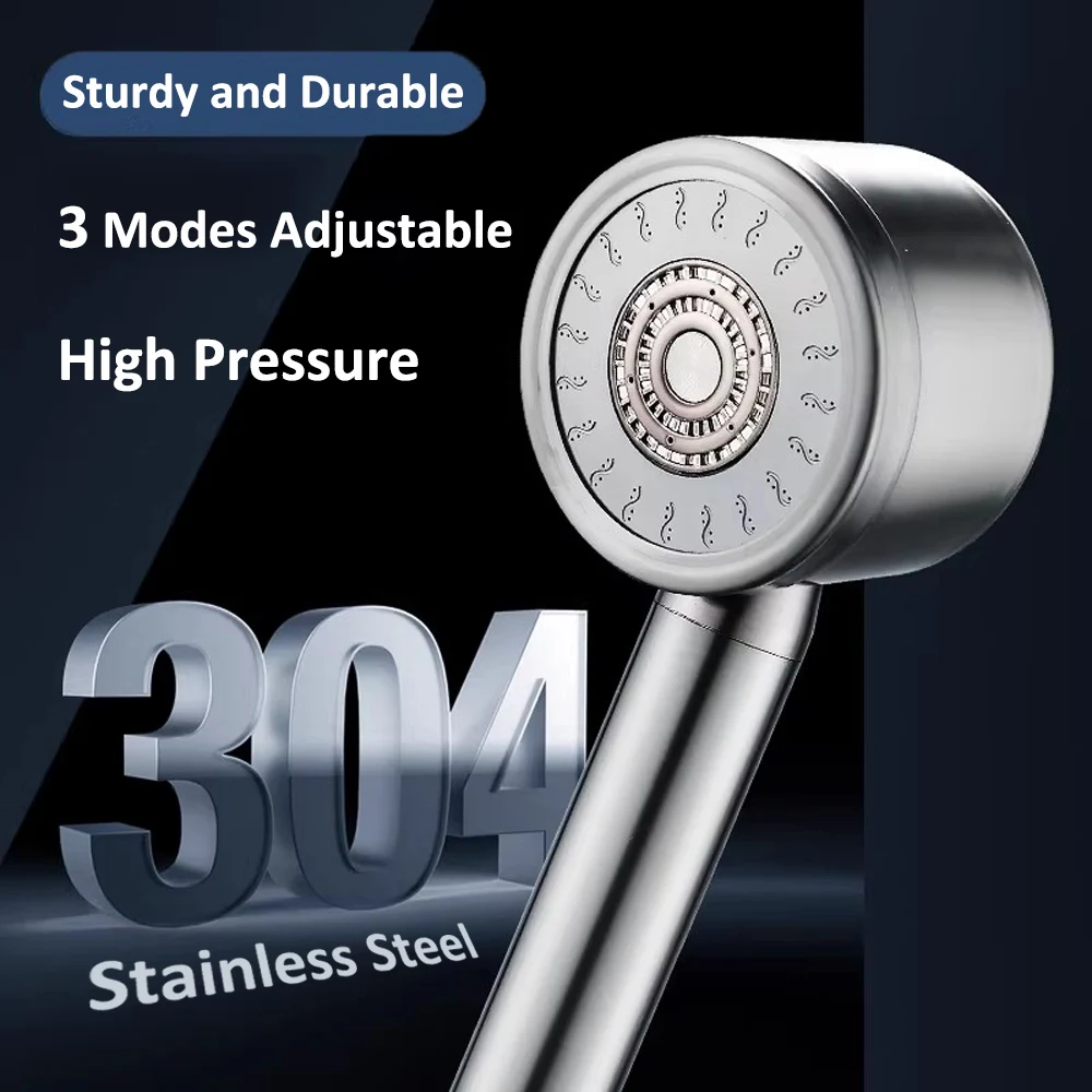 

New 304 Stainless Steel Shower Head 3 Modes Adjustable High Pressure Shower Anti-fall Handheld Spray Nozzle Bathroom Accessories