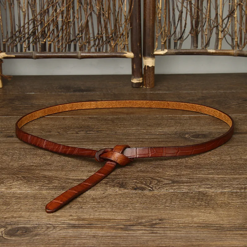 

Women's fashion pure cowhide leather thin belt with dress versatile embossed belt