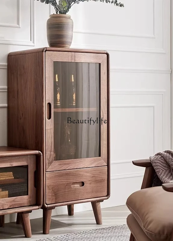 

North American black walnut solid wood wine cabinet light luxury glass display cabinet