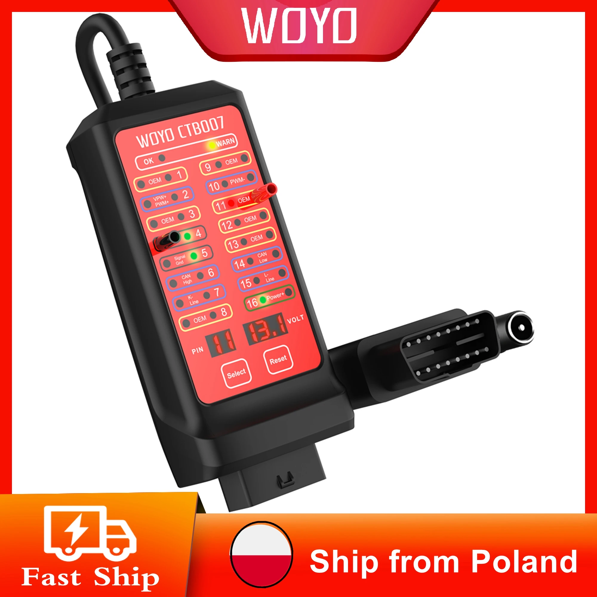 

WOYO Диагностический прибор OBD 2, 9-30 в, с разъемом питания и удлинителем 59 дюймов, цифровой 16-контактный разъем напряжения VPP