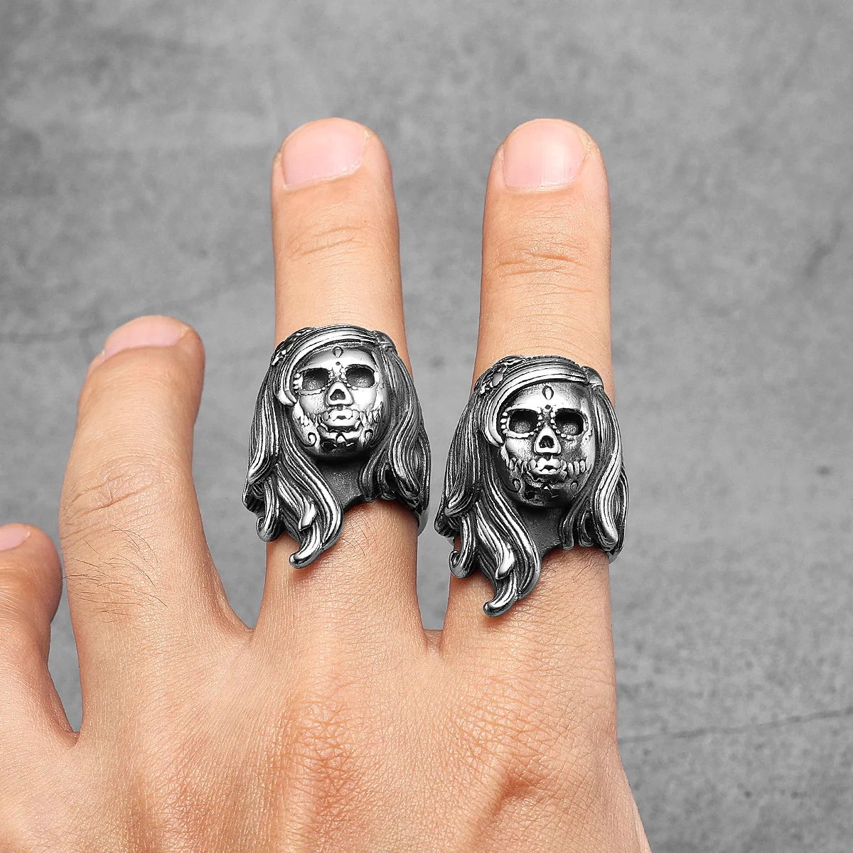 Gothic Horror Doll Skull Men Rings Stainless Steel Women Jewelry Punk Rock Vintage Cool Stuff Fashion Accessories Gift Wholesale