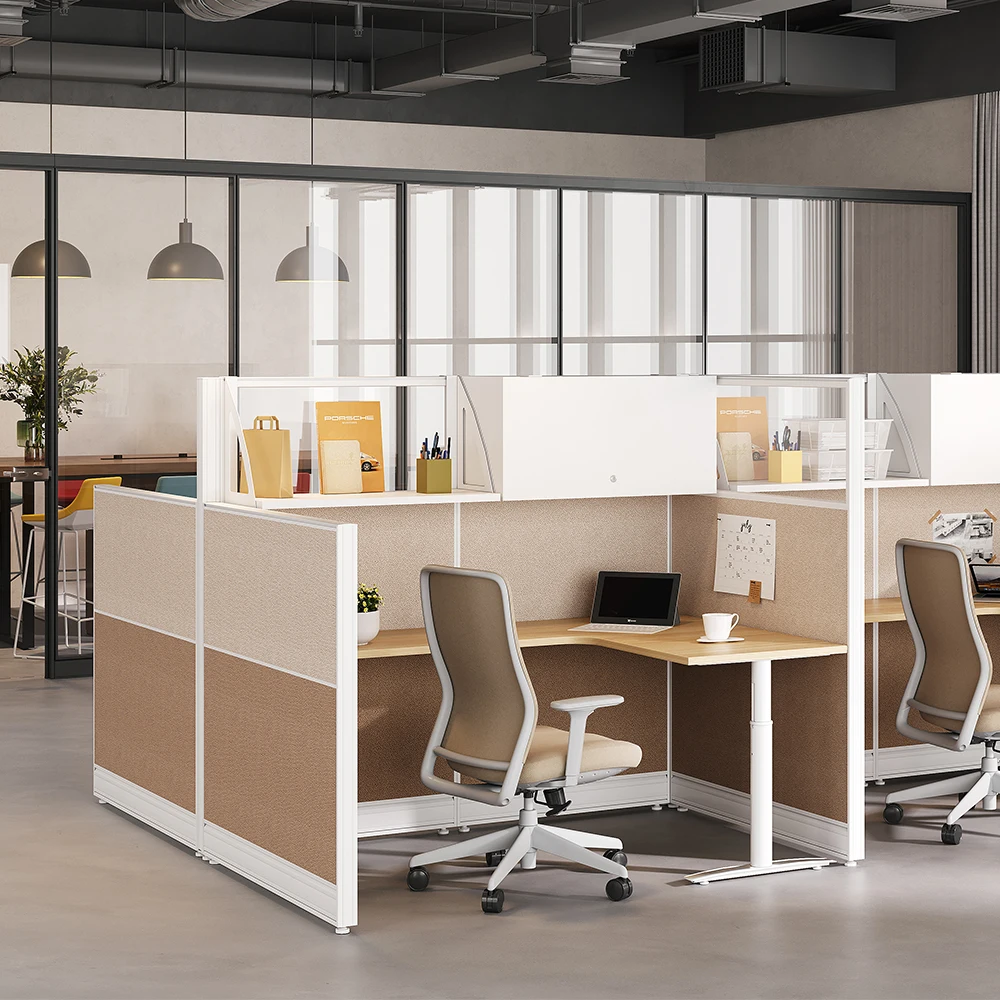 Modular office workspaces with fabric panels create efficient workspaces