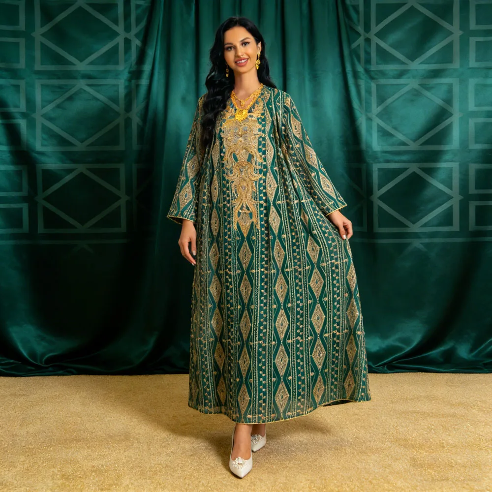 

Muslim Abaya Dress Dubai Ramadan Sequins Floral Embroidered Casual Loose Robe Moroccan Caftan Dresses For Women Jalabiya Evening
