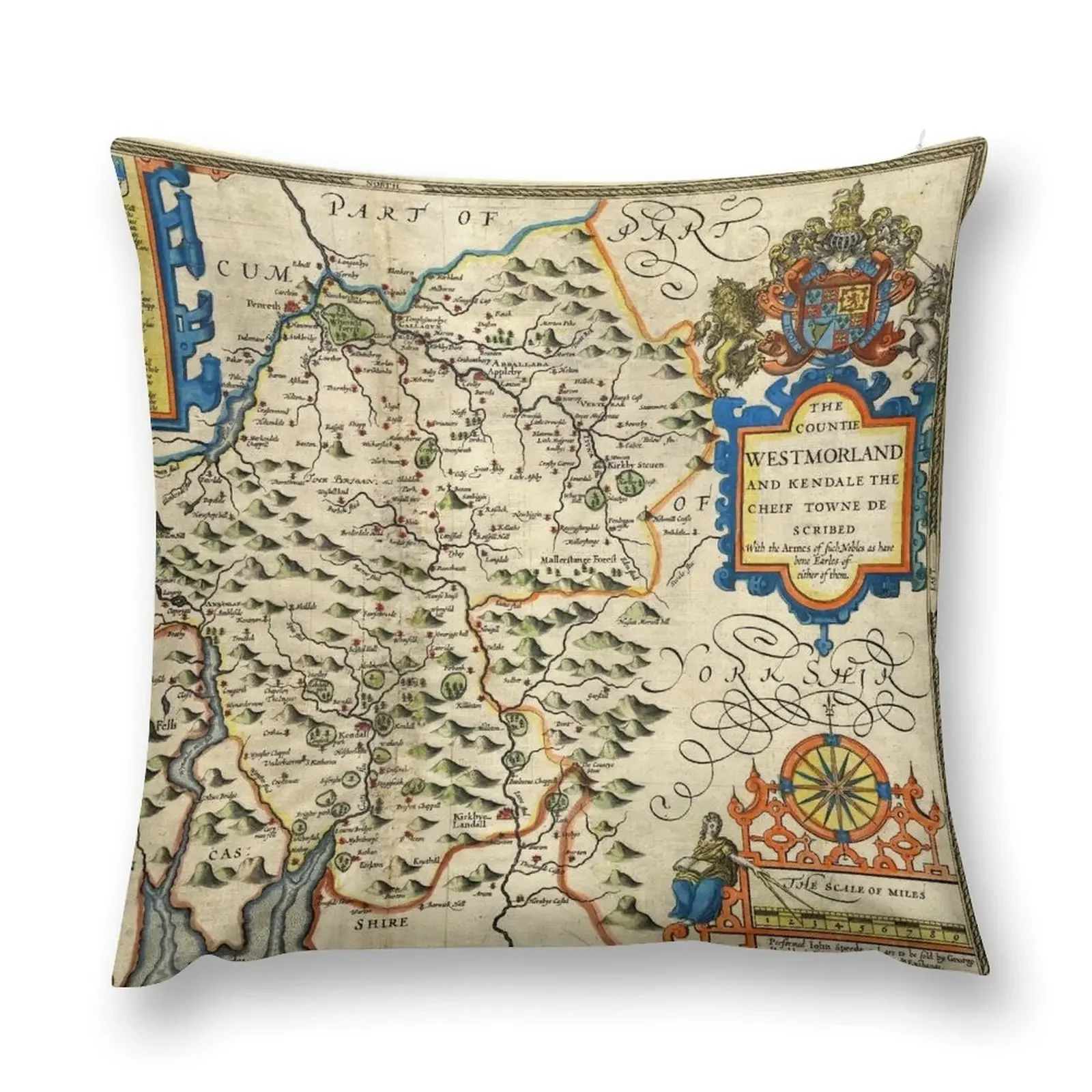 Lake District Landscape Collection - John Speed Westmorland 1610 Throw Pillow Pillow Covers Decorative Cushions For Sofa pillow