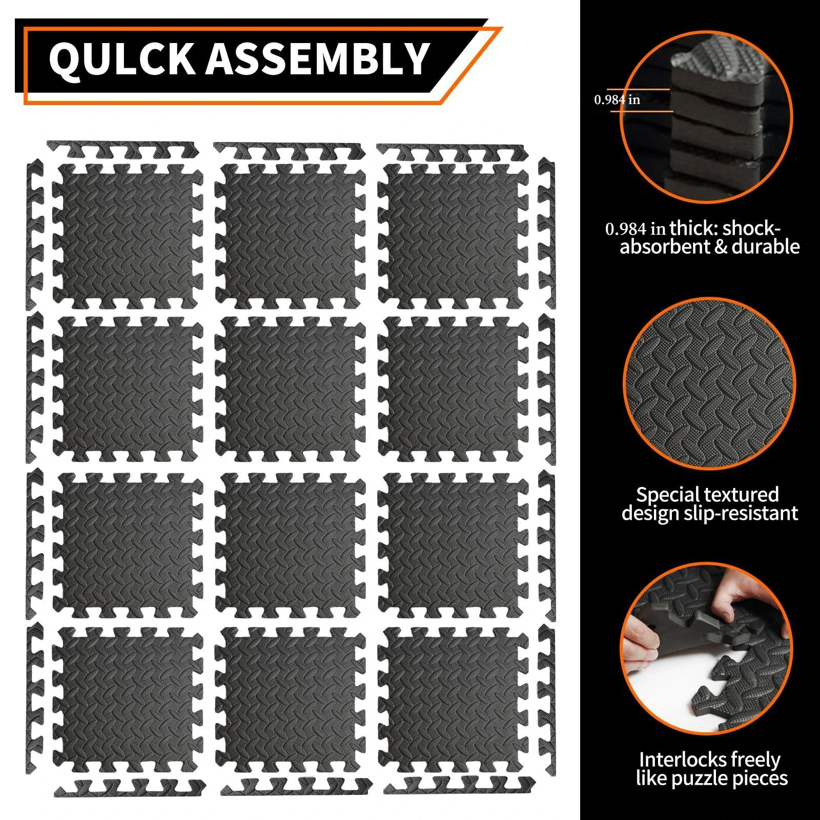 30x30x2.5CM Thickened Yoga Puzzle Mat(6/8/12Pcs) Fitness Interlocking Foam Mat EVA Non-Slip Flooring Rug for Home Living Room view 2