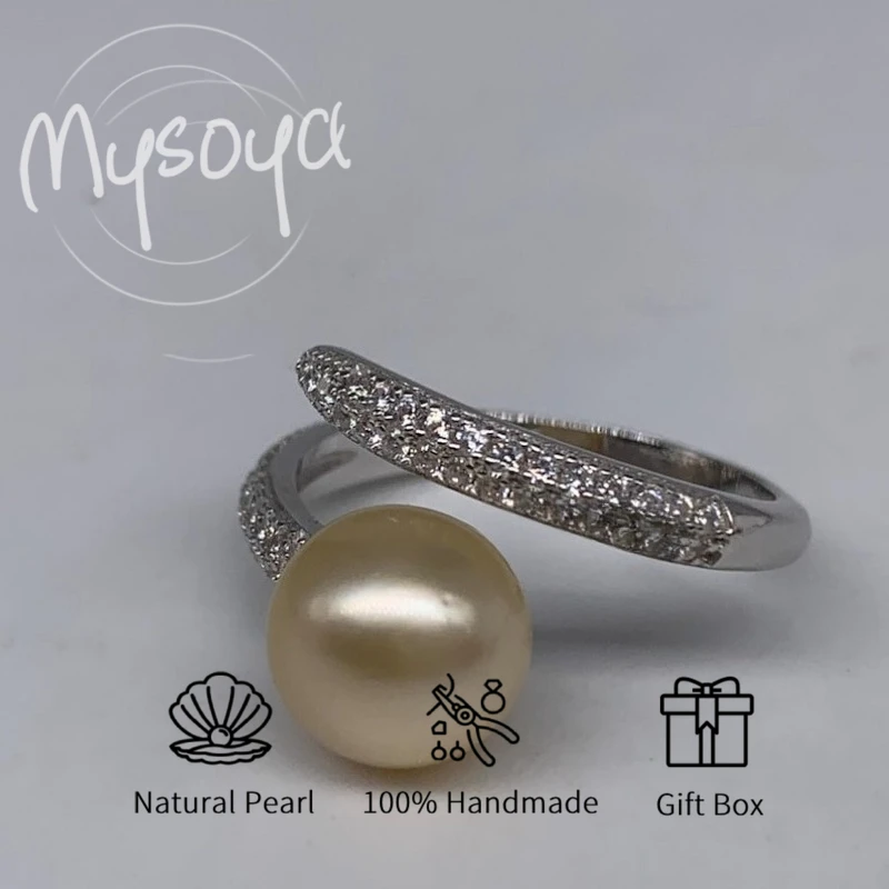 

Кольцо MYSOYA Nanyang с золотым бусином 8-8,5 мм, золотой жемчуг морской воды с подарочной коробкой для нее/мужнего дня рождения/свадьбы/Рождественского подарка