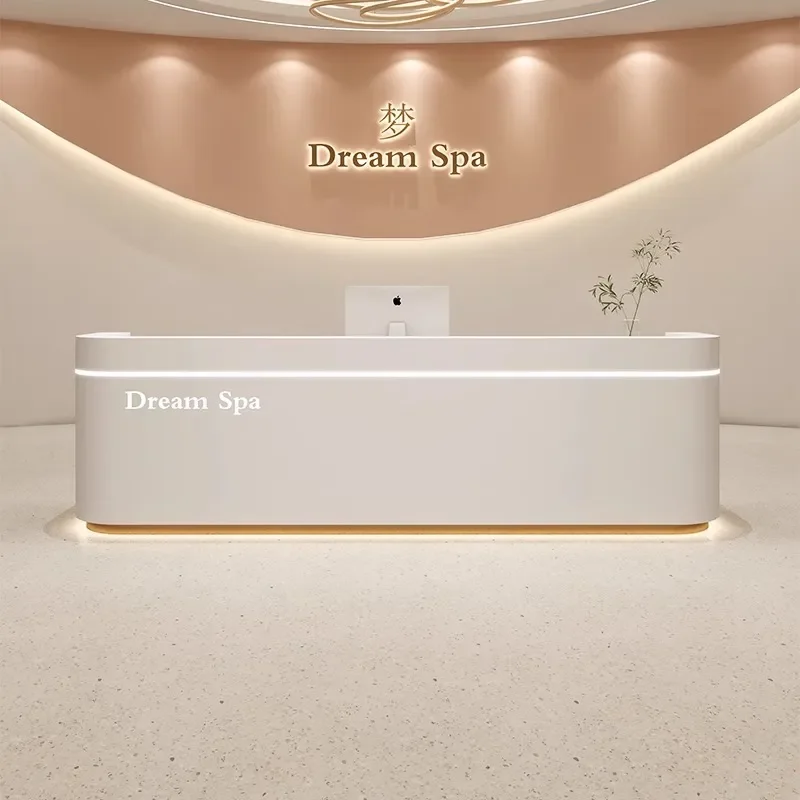 Curved spa Beauty salon checkout page Simple clothing store Yoga studio Counter Paint front desk Hotel reception desk