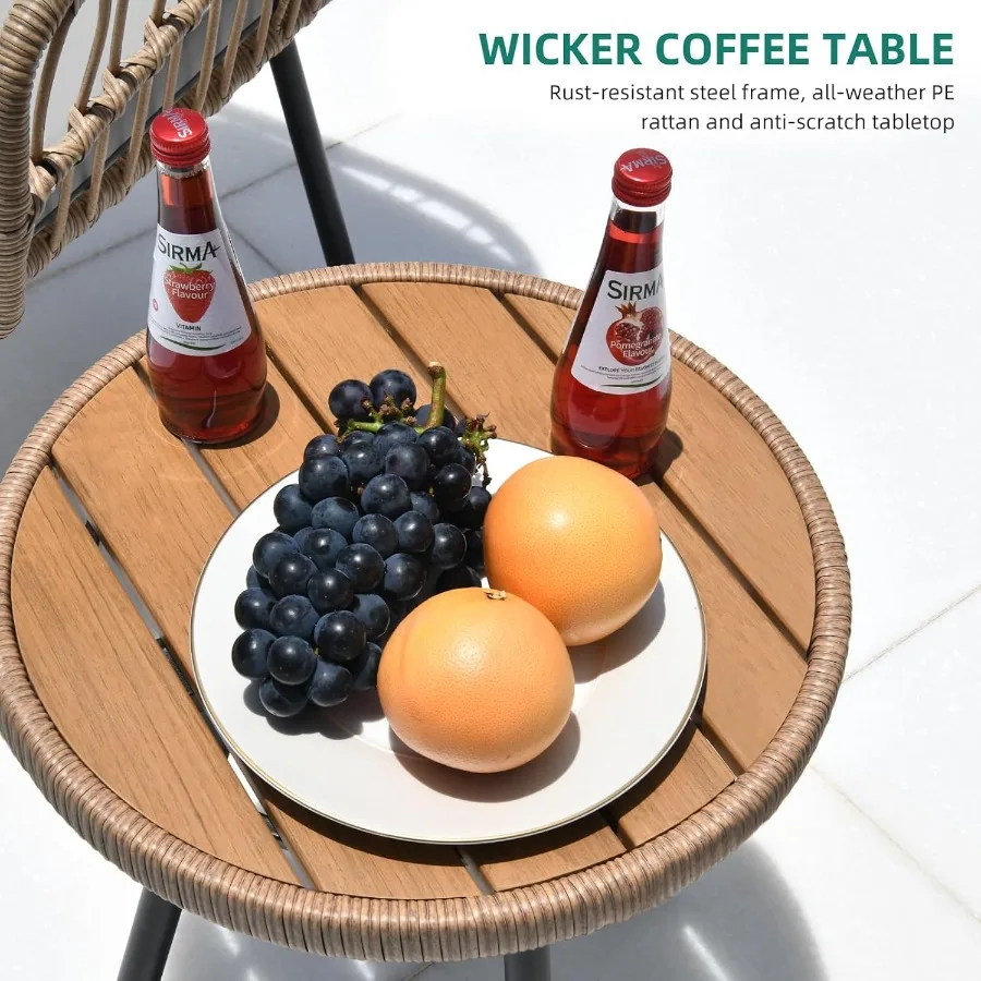 YITAHOME Ensemble de meubles de patio 4 pièces Ensemble de bistro extérieur en osier avec construction en rotin toutes saisons Chaises causeuse confortables