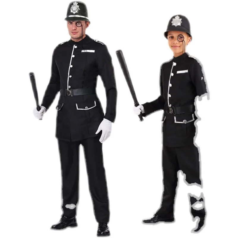 Costume della polizia Cosplay di Halloween Costume da spettacolo teatrale uniforme della polizia britannica festa di carnevale Cosplay vestito genitore-figlio