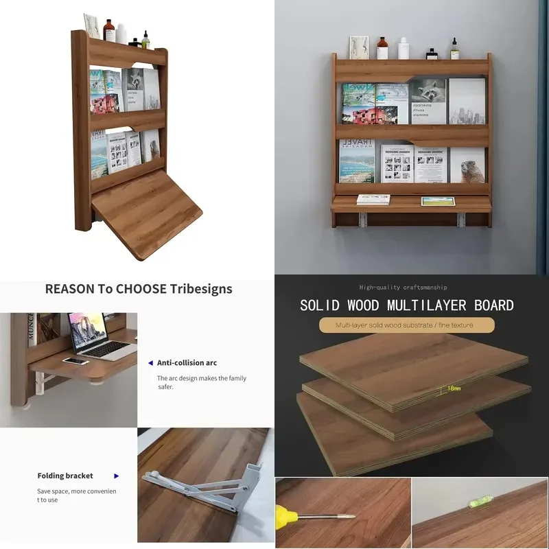 Floating Computer Desk Multi Function Folding Wall Mounted Table with Storage Drawers and Shelves