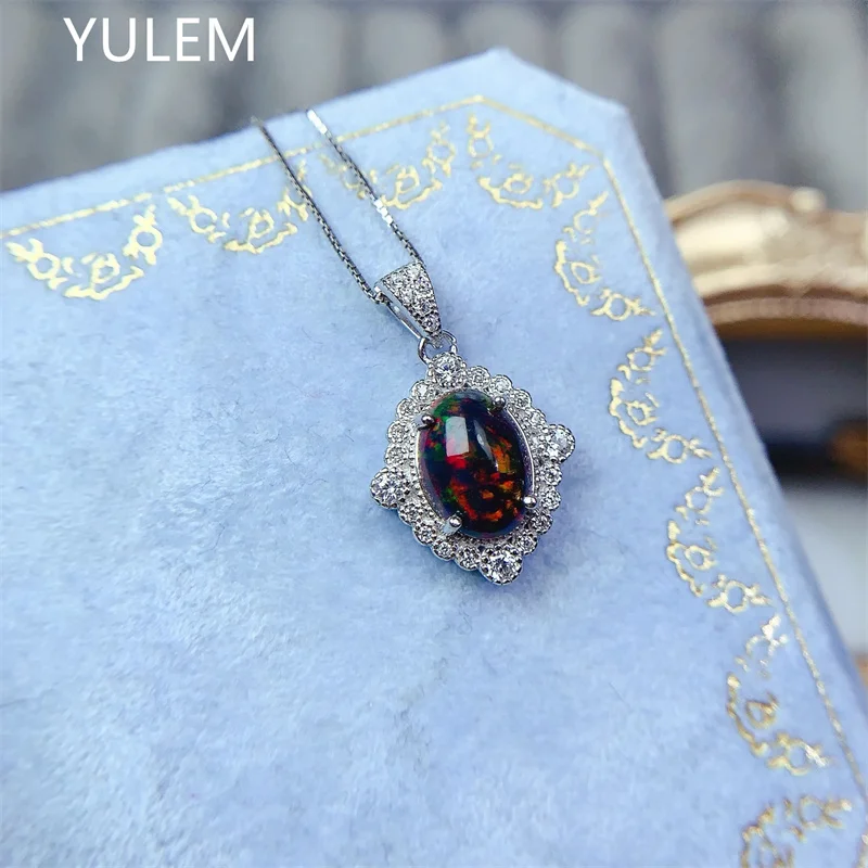 

Кулон для помолвки с натуральным опалом 8x10 мм, стерлинговое серебро 925 пробы, уникальный женский кулон с драгоценными камнями