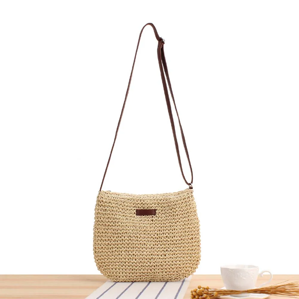 Straw Knitted Purses and Handbags Women Beige Shoulder Bags Summer Holiday Raffia Woven Side Bag Ladies Crossbody Beach Bags