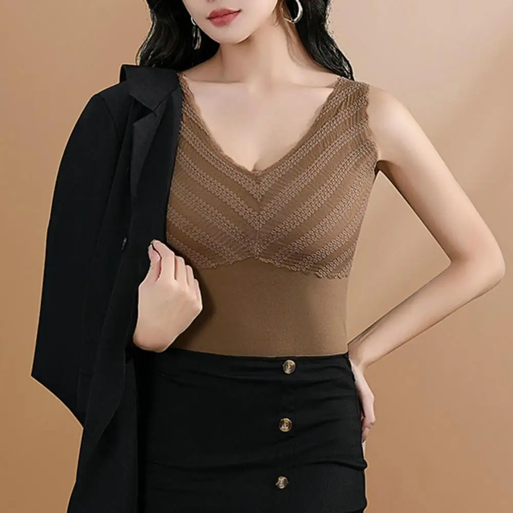 DE Velvet Lining Women Bottoming Vest Padded Bra Autumn Winter Thermal Vest Warm Underwear Sexy Plush Nightwear Warm Tanks