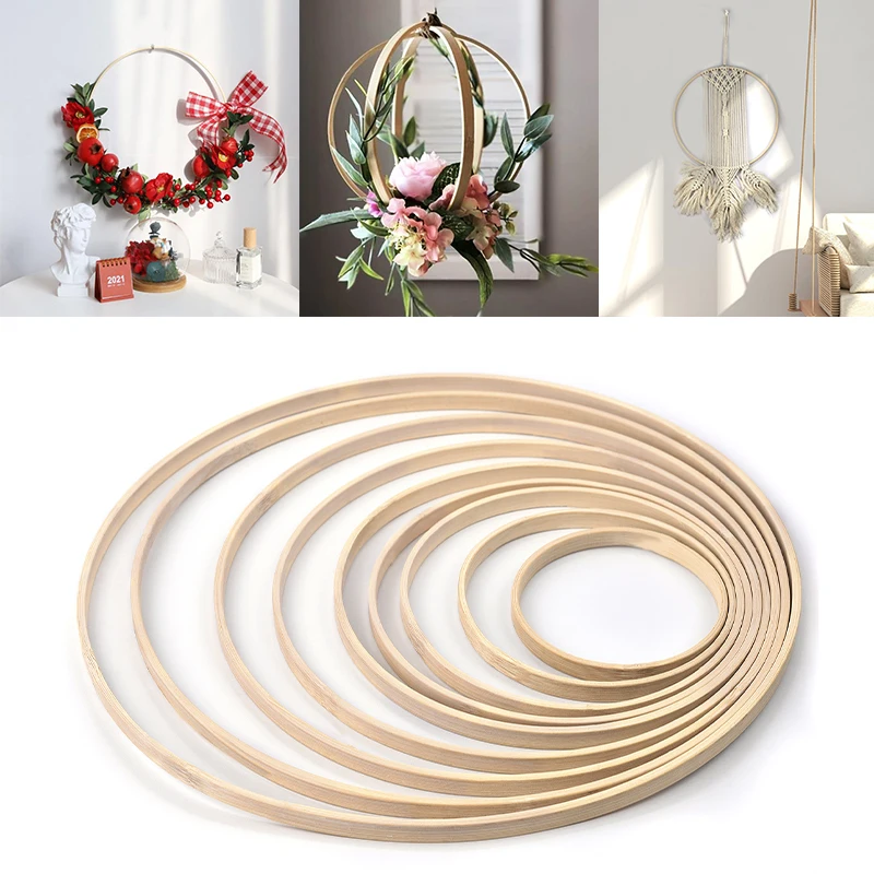 1/5Pcs 10-33cm Home Decor Bamboo Ring Wooden Circle Round Catcher DIY Hoop For Flower Wreath House Garden Plant Decor Hanging