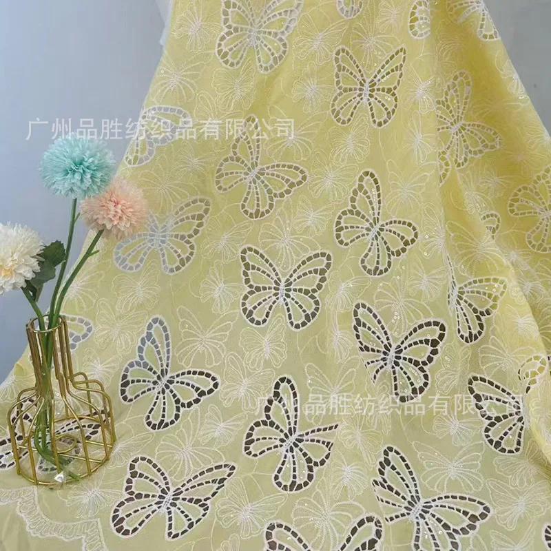 Laser embroidery butterfly embroidery sequined shirt dress cheongsam fabric lace lace fabric embroidered