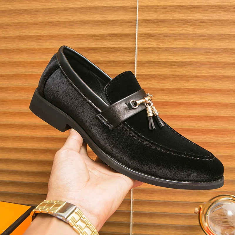 Men\'s Banquet Casual Leather Shoes Business Fashion Oxford Shoes Men Loafers Handmade Business Social Moccasin Suede Dress Shoes