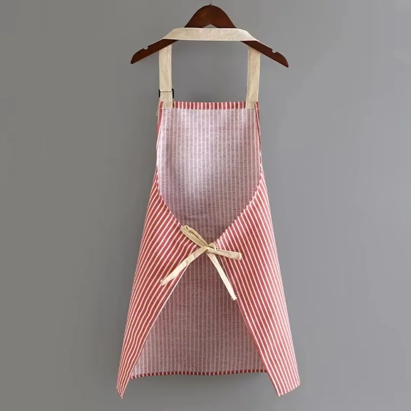 Japanese Style Linen Striped Apron Adjustable Neck Hanging Sleeveless Elasticity for Kitchen Cooking Gardening Household Use